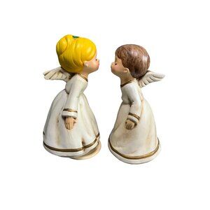 Vintage 1970s Pair of Paper Mache Kissing Angel Figurines
